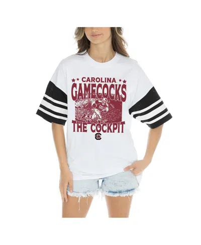 Gameday Couture Women's White South Carolina Gamecocks Crowd Pleaser Contrast Sporty Heritage Stripe Oversized T-shi