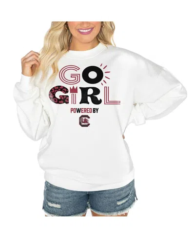 GAMEDAY COUTURE WOMEN'S WHITE SOUTH CAROLINA GAMECOCKS POWEREDBY GO GIRL PREMIUM PULLOVER SWEATSHIRT