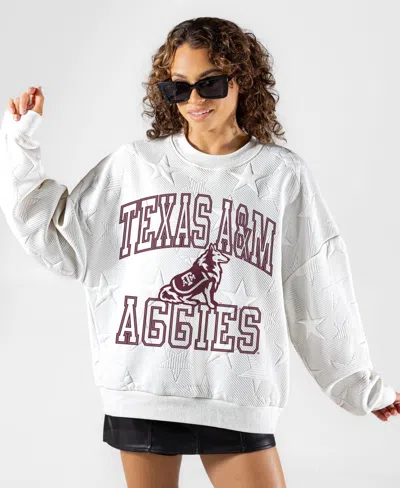 Gameday Couture Women's White Texas A&m Aggies Big Play Energy Tonal Star Embossed Sweatshirt In Gray