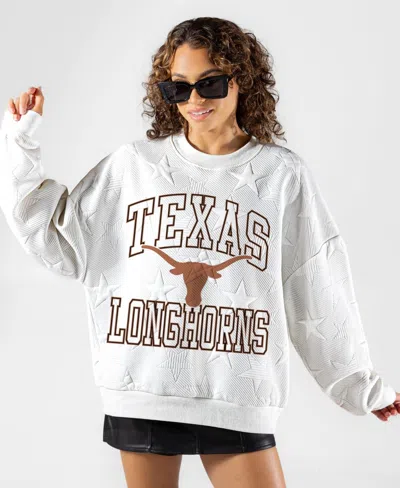 Gameday Couture Women's White Texas Longhorns Big Play Energy Tonal Star Embossed Sweatshirt