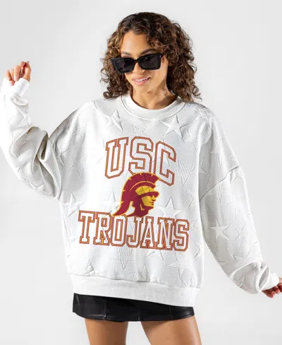 Gameday Couture Women's White Usc Trojans Big Play Energy Tonal Star Embossed Sweatshirt In Gray