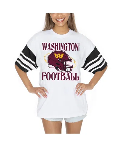Gameday Couture Women's White Washington Commanders Vintage Look Contrast Mesh Striped Raglan T-shirt