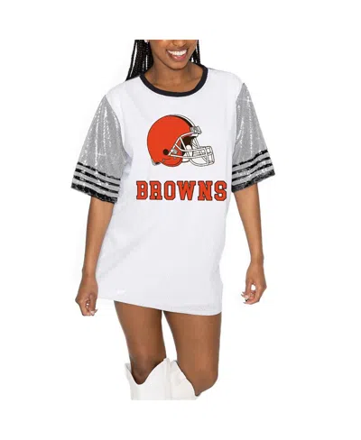 Gameday Couture Women's White/gray Cleveland Browns Bling It Full Sequin Jersey Dress