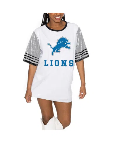 Gameday Couture Women's White/gray Detroit Lions Bling It Full Sequin Jersey Dress In Gray,white