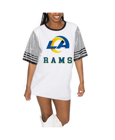 Gameday Couture Women's White/gray Los Angeles Rams Bling It Full Sequin Jersey Dress In Gray,white