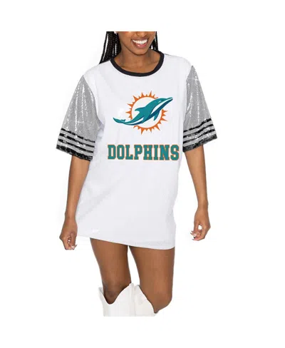 Gameday Couture Women's White/gray Miami Dolphins Bling It Full Sequin Jersey Dress In Gray,white