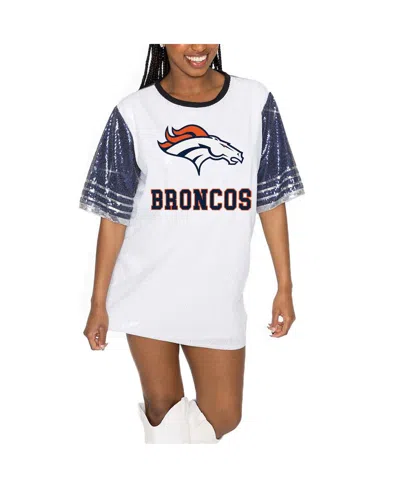 Gameday Couture Women's White/navy Denver Broncos Bling It Full Sequin Jersey Dress In Navy,white