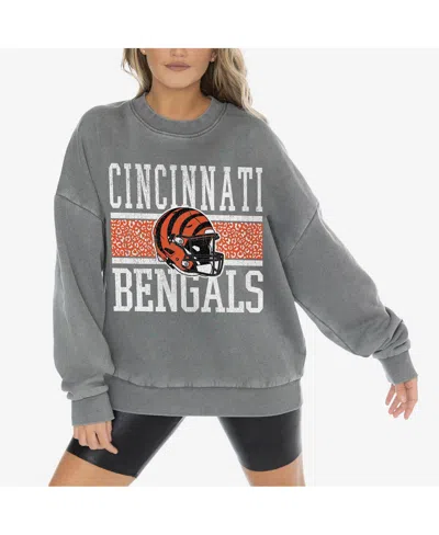 Gameday Couture Women's Gray Cincinnati Bengals Vintage Wash Oversized Crewneck Fleece Pullover