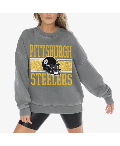 Gameday Couture Women's Gray Pittsburgh Steelers Vintage Wash Oversized Crewneck Fleece Pullover
