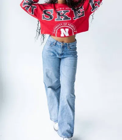 Gameday Social Nebraska Split Crop Crew Huskers Tee In Red