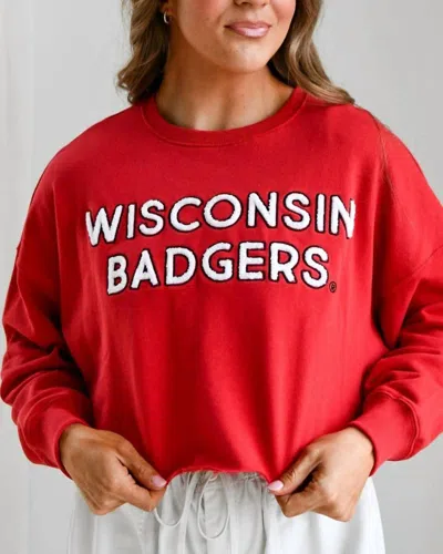Gameday Social Wisconsin Perkins Chenille Cropped Sweatshirt In Red