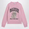 Ganni Womens Chalk Pink Poodle Logo-motif Wool-blend Knit Jumper Xs In Pink