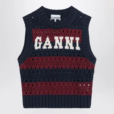 GANNI GANNI STRIPED OPENWORK VEST WITH LOGO INLAY