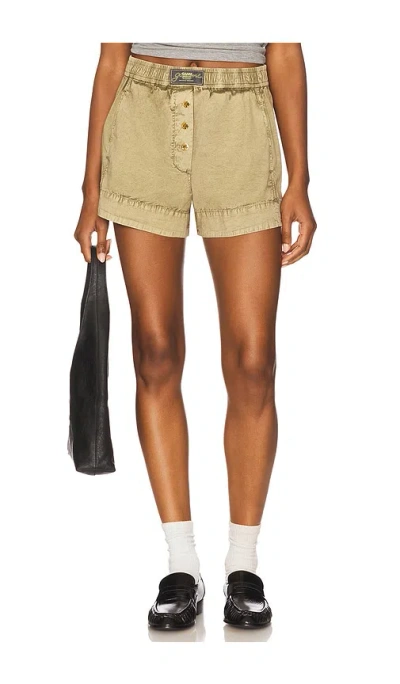 Ganni Washed Stretch Cotton Elasticated Shorts In Neutral