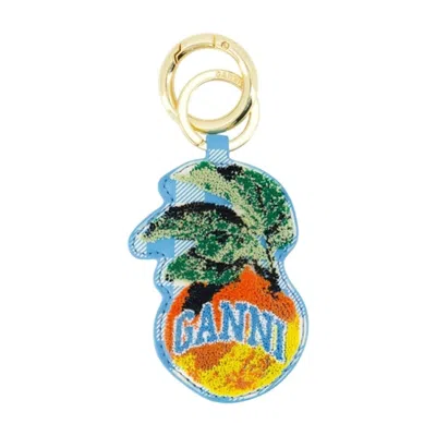 GANNI APPLE KEYRING GANNI LEATHER BLUE