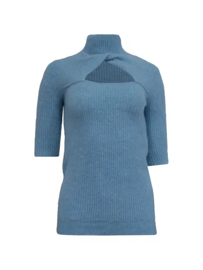 Pre-owned Ganni 2022 Fine-knit Cut-out Sweater In Blue