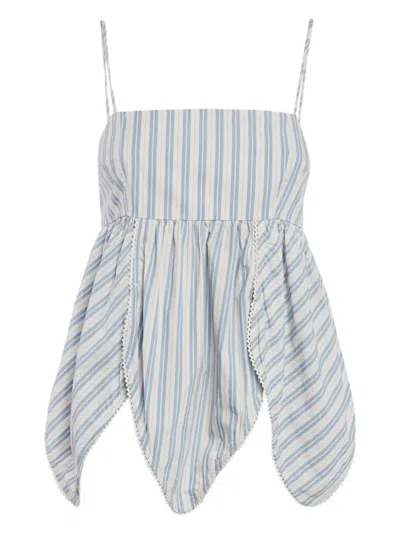 Pre-owned Ganni 2024  Stripe-pattern Asymmetric-hem Top