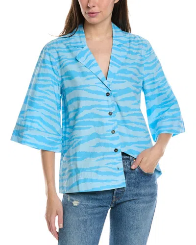 Ganni Printed Cotton Shirt Ethereal Blue