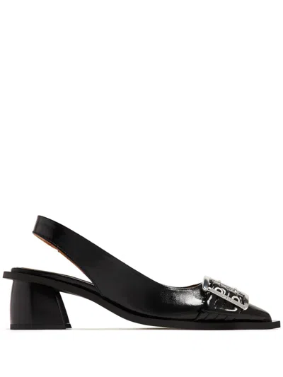 Ganni Feminine Buckle Slingback Pumps In Black