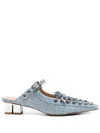 Ganni Embellished Lace-up Denim Mules In Blue
