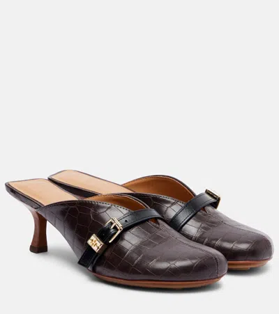Ganni 40 Crocodile-effect Leather Mules In Nude