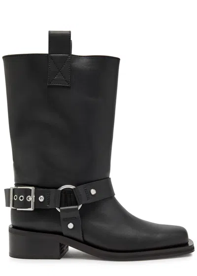 Ganni Mid Calf Recycled Leather Biker Boots In Black