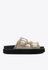 Ganni Taupe Feminine Buckle Flat Sandals In Beige