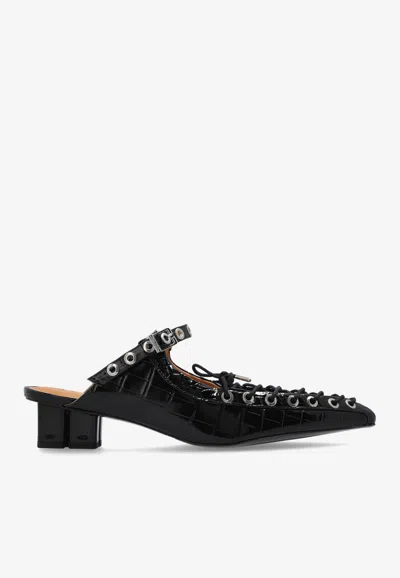Ganni 50 Lace-up Mules In Black
