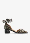 Ganni Leopard Print Feminine Buckle Open Cut Pumps In Brown