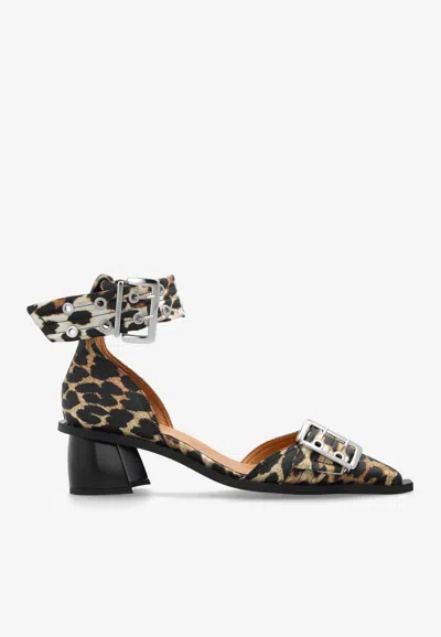 GANNI 50 LEOPARD PRINT BUCKLED PUMPS