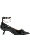 Ganni Black Eyelet Jewel Kitten Heels In Schwarz