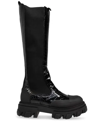 GANNI 50MM CROCODILE-EMBOSSED KNEE-HIGH BOOTS