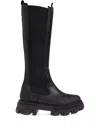 Ganni Black Knee-high Chelsea Boots - Size 41 Calf Leather In Black
