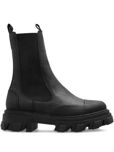 Ganni 55mm Leather Boots With Ankle Height In Black
