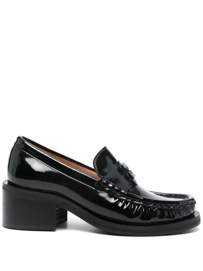 Ganni 55mm Patent-finish Loafers In Black