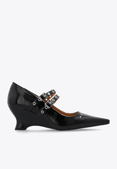 Ganni Eyelet-detail Mary Jane Pumps In Black