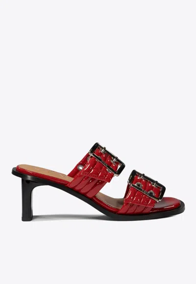 Ganni Red Feminine Buckled Mule Heeled Sandals