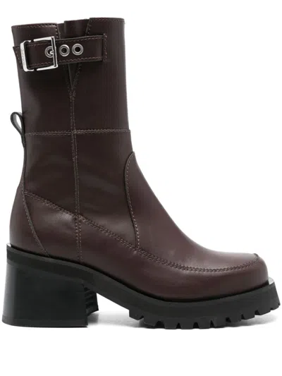 Ganni 70mm Zip-up Boots In Braun
