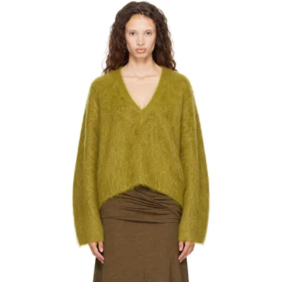 Ganni Green Brushed Mohair Sweater In 838 Military Olive