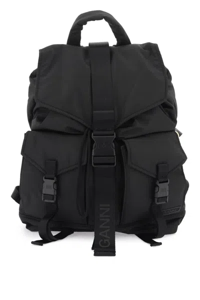 Ganni Nylon Backpack For Everyday In 黑色的