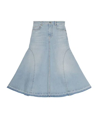 Ganni Pleated Denim Midi Skirt In Multi