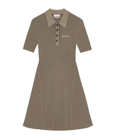 Ganni A-line Ribbed-knit Minidress In Gray