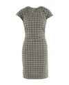 Ganni Plaid Open Back Stretch Seersucker Minidress In Gray