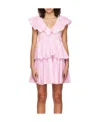 Ganni A V-collar Dress With Lotus Leaf Edge In Pink