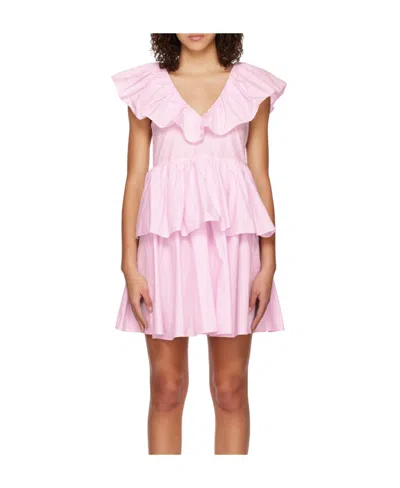 Ganni A V-collar Dress With Lotus Leaf Edge In Pink
