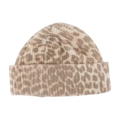Ganni A6658-943 Graphic Leopard Wool Beanie In Animal Print