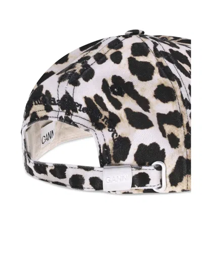 Ganni A6898 Leopard Print Baseball Cap In Brown