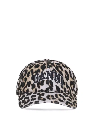 Ganni A6898 Leopard-print Cotton Baseball Cap In Multicolor
