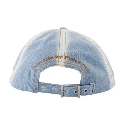Ganni A6919-676 Distressed Cotton Baseball Cap In Blue