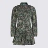 Ganni Floral Long Sleeve Dress With Pleated Skirt In Green